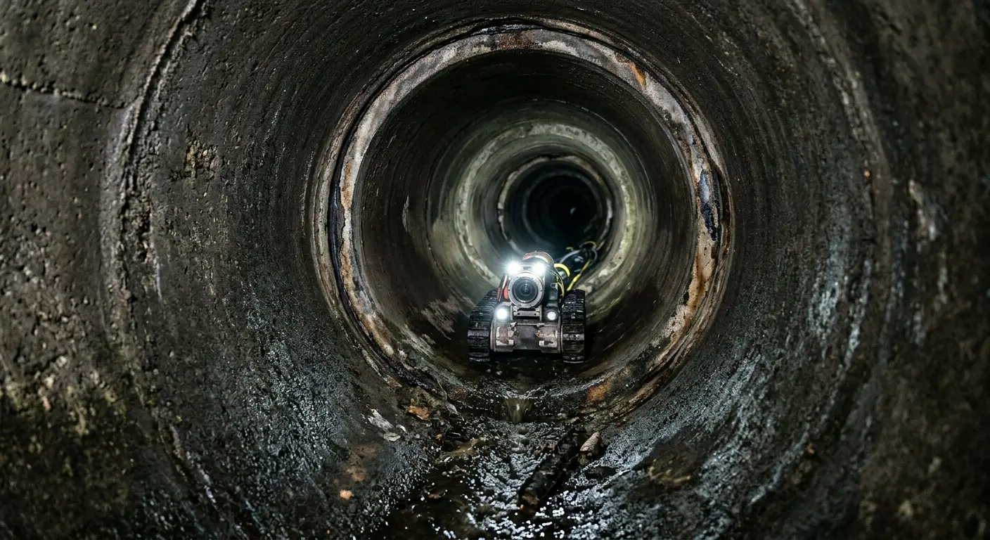 Robotic sewer camera inspecting pipe interior for Sewer Line Cleaning in Warrington